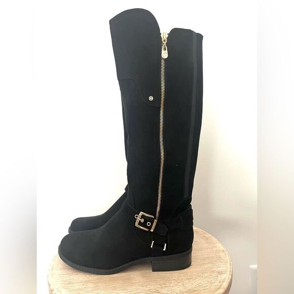 G by Guess Harson 5 Wide Calf Faux Suede Black Knee High Zip Up Boots Black 7.5 - Picture 1 of 13